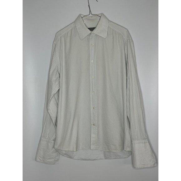 Corneliani Textured Stripe French Cuff Button Front Dress Shirt Blue Cream 16/41 - Picture 1 of 10